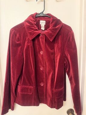 Chico's red velvet button-up blazer jacket size 2